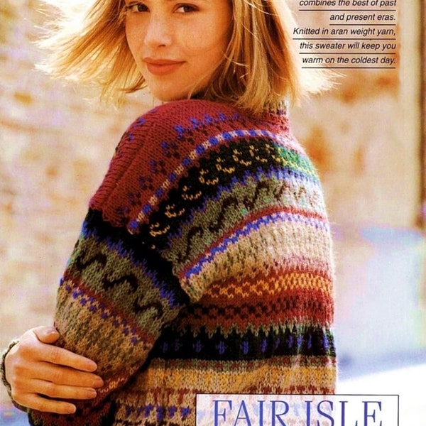 Spectacular Fair Isle Sweater Traditional Round Neck Drop Sleeve,  Bust 76 – 81 (86 – 91: 96 – 101) cm  ~ Aran Wool PDF Instant Download PDF
