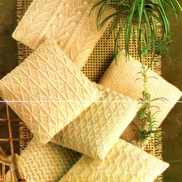 Vintage 1960's Aran Cushion Pattern 6 Designs ~   Knitting Pattern PDF Instant download