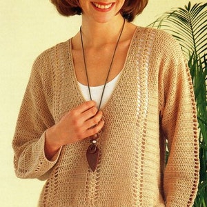 Womens Summer V Neck Lace Scalloped Hem Jumper Sweater Top   ~ 4 Ply Cotton  30 - 40in Crochet Pattern PDF Instant Download.