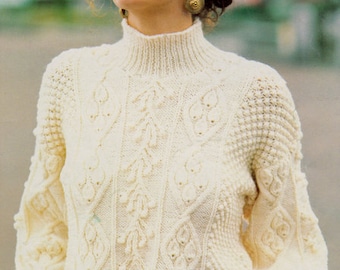 Womans Ladies Cropped Aran Sweater with Stand up Collar 30-38" ~ Aran 10 Ply Worsted Knitting Pattern PDF Instant download