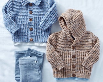 Ribbed Jackets, Hood, Collar, Child&#39;s, Baby, Boy, Girl, 16&quot;- 22&quot; inch  ~ 0 - 2 Years  DK  8 Ply Knitting Pattern PDF Instant Download