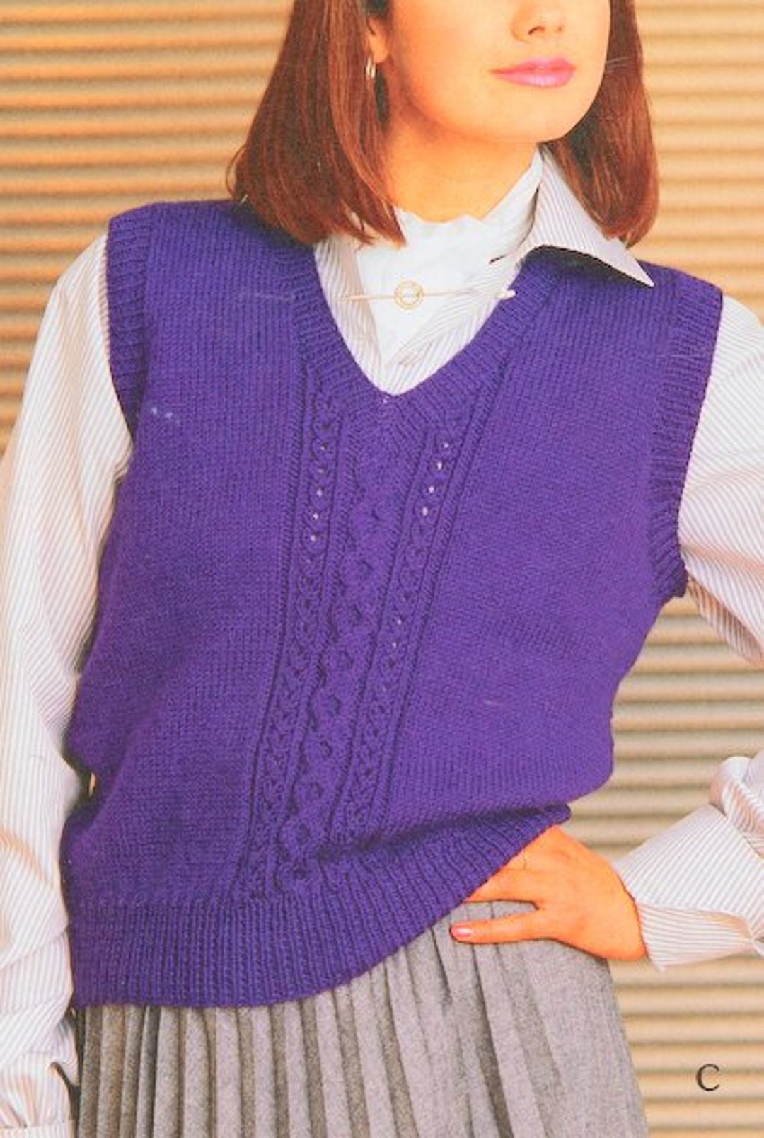 Easy Lacy V Neck Top Vest Slipover Sleeveless Pullover Cable Panel