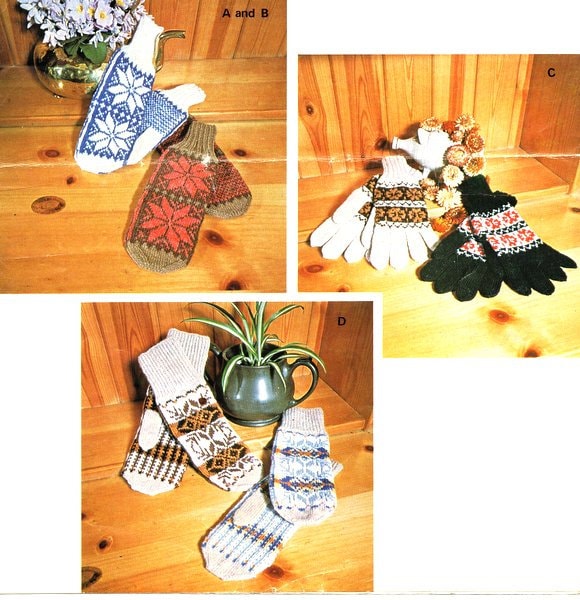 Womens Fair Isle Gloves Mittens Vintage Knitting Pattern 4 Ply