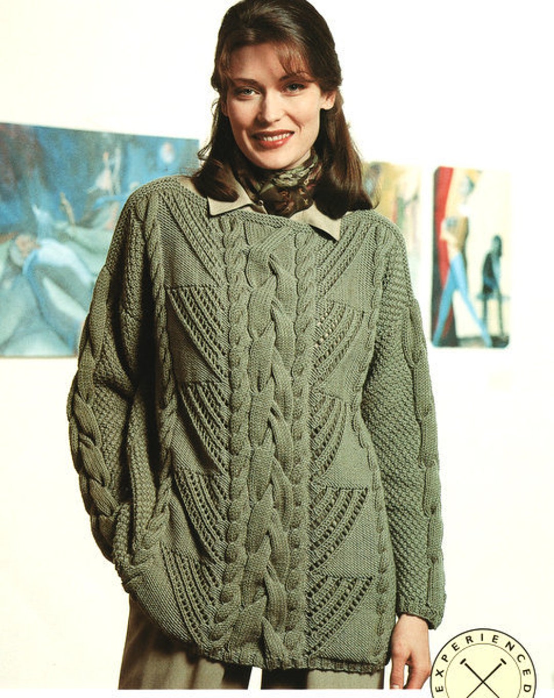 Womans Ladies Braided Cable and Lace Panel Sweater ~ S-M-L ~ DK 8 Ply ...