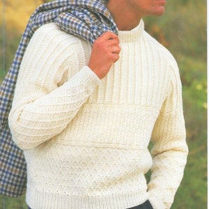 Mens Textured Sampler Crew Neck Sweater Pullover Jumper Knitting Pattern PDF  36-46&quot;  DK 8 Ply Light Worsted Wool Instant Download
