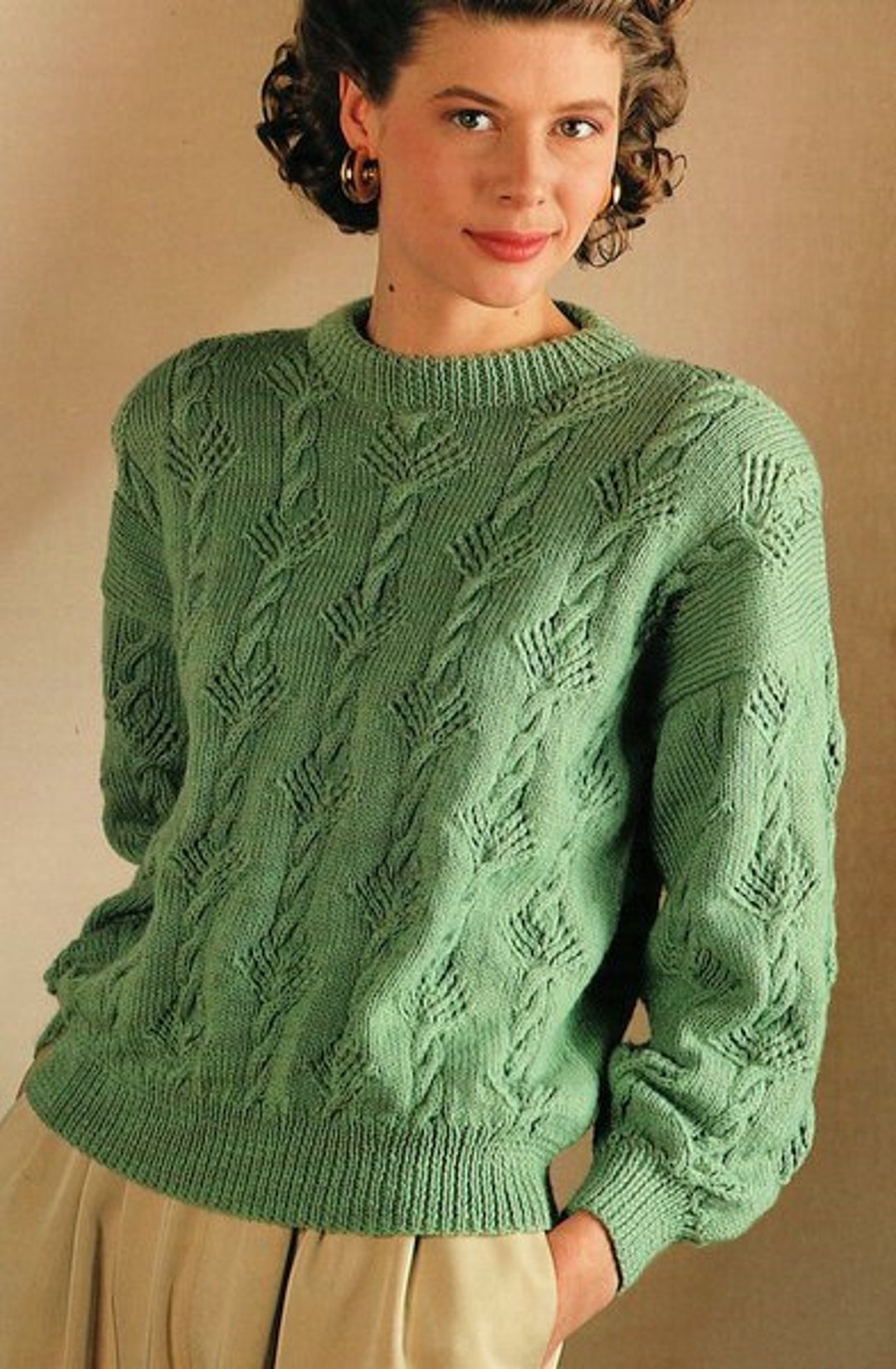 【HI FI FNK】Pav Line Color Round Knit Womans Ladies Cable Fir Tree Pattern Round Neck Sweater