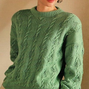 Womans Ladies Cable Fir Tree Pattern Round Neck Sweater Knitting Pattern 30" - 40" ~ DK  Knitting Pattern PDF Instant download