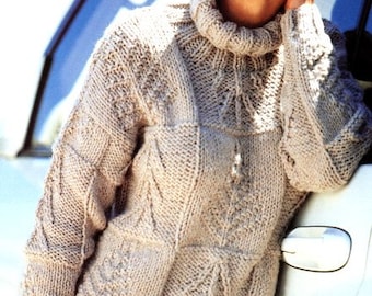 Quick Knit Womens Polo Neck Sweater Textured Blocks Patchwork 30"- 44" - Super Bulky / Super Chunky Wool Knitting Pattern PDF download