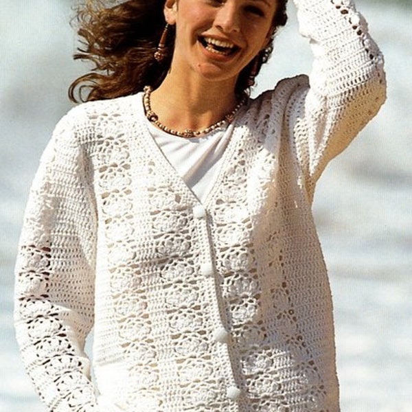 Easy Lace Crochet Cardigan Summer Beach Short V Neck Womens 28 - 42" Cotton DK 8 Ply Light Worsted Crochet Pattern pdf Download