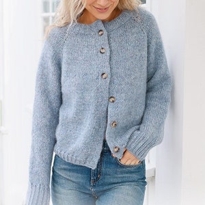 Easy Larger Sizes Classic Round Neck Raglan Cardigan Womens 36"- 54" ~ Aran 10 Ply Worsted Knitting Pattern PDF Instant download