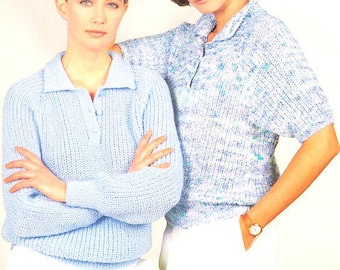 Fishermans Rib Polo Shirt Button Neck Collar Sweater Mans Womans 30" - 40" ~  DK 8 Ply Light Worsted Knitting Pattern PDF Download