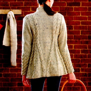 Womans Ladies Aran A Line Cable Swing Jacket 34&quot; 56&quot; ~ Aran 10 Ply Worsted Knitting Pattern PDF Instant download