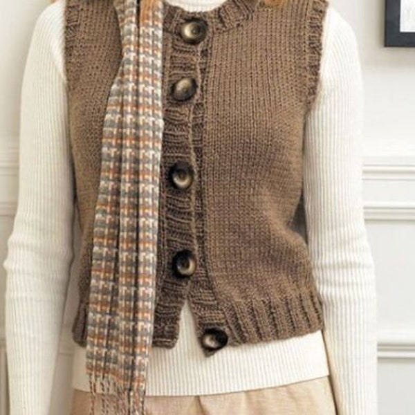 Womans Easy Knit  Button Front Sleeveless Vest Waistcoat  28" -62" Large Size ~ Chunky 12 ply Knitting Pattern PDF Instant download