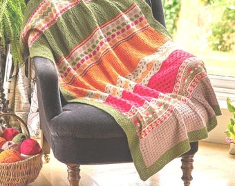 Beautiful AutumnThrow Blanket Afghan 38" x 46" ~ Leaf Pumpkin Acorn Design ~ DK 8 Ply Light Worsted Knitting Pattern PDF Instant download