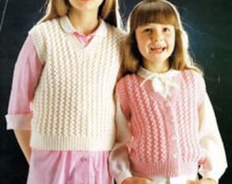 Easy Child's, Boy, Girl, V Neck, Sleeveless Top, Slipover & Waistcoat , 20"- 30" inch  ~ DK  8 Ply Knitting Pattern PDF Instant Download