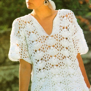 Lacy Seashell Beach Summer Top Sweater Short Sleeve One Size 40&quot; Woman&#39;s ~ Cotton DK 8 Ply Light Worsted Knitting Pattern PDF  download