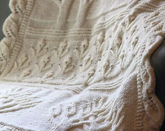 KNITTING PATTERN Tree of Life Heirloom Afghan Throw Blanket Bedspread Baby Blanket  ~ Aran Wool  Instant PDF Download Knitting Pattern
