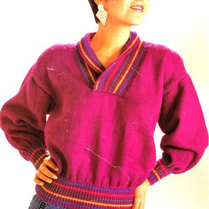 Womens Shawl Collar Wrap Neck Sweater Jumper Striped  ~ 32" - 42" DK 8 Ply Light Worsted Knitting Pattern Download Pdf