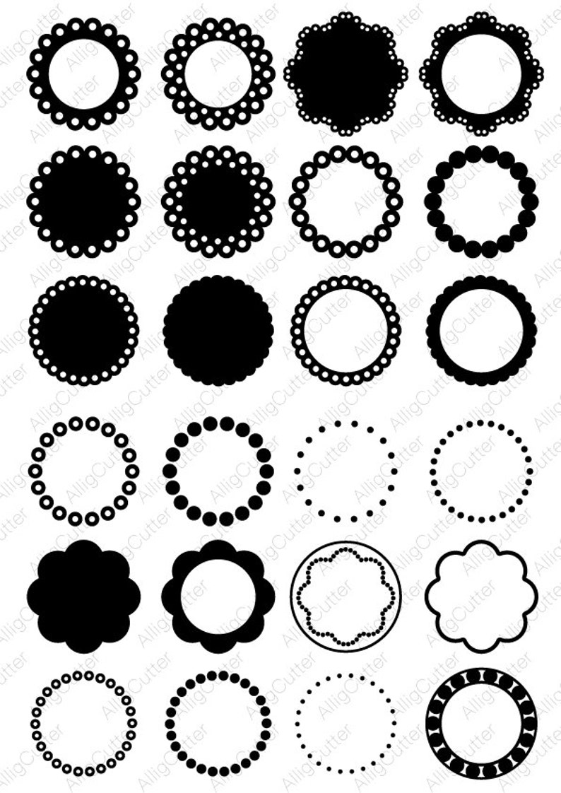 Download Circle Dot Scallop Monogram Frames SVG DXF PNG eps Cut ...
