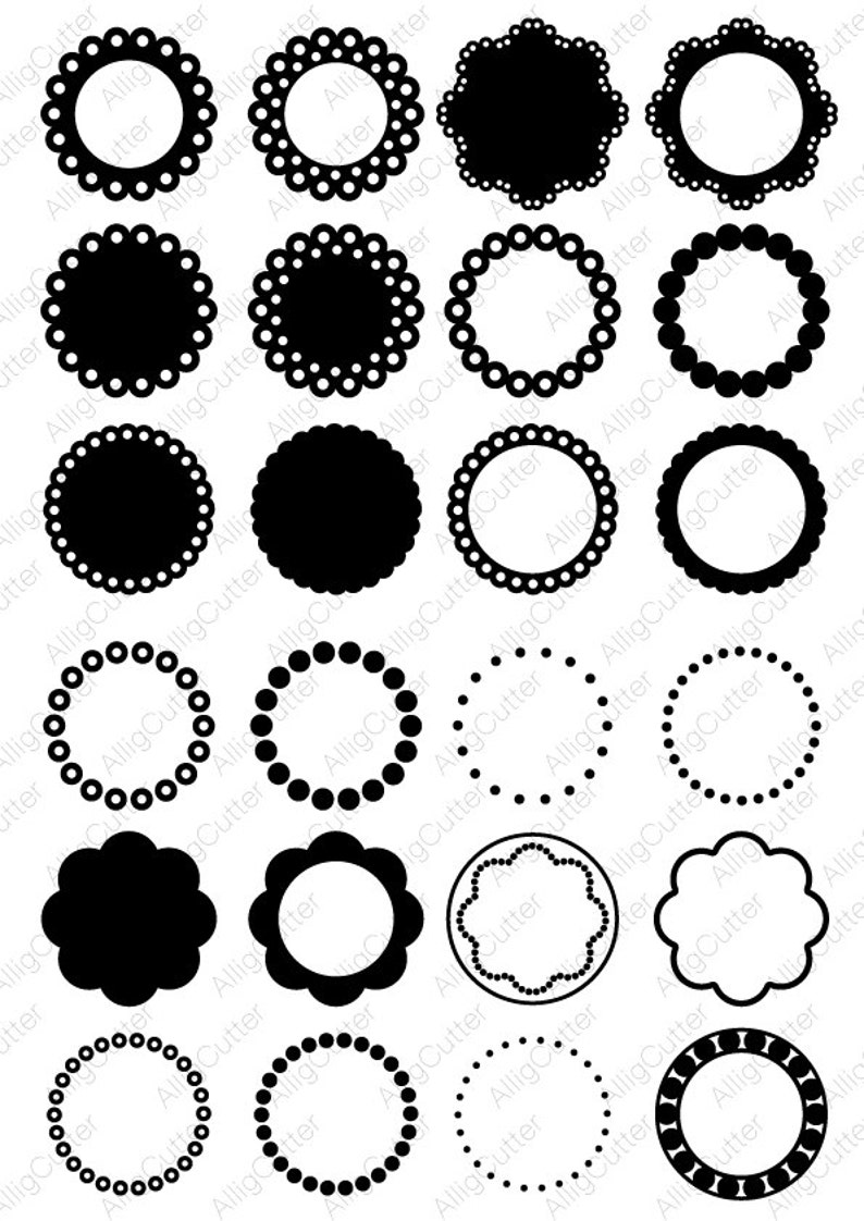 Download Circle Dot Scallop Monogram Frames SVG DXF PNG eps Cut Files | Etsy