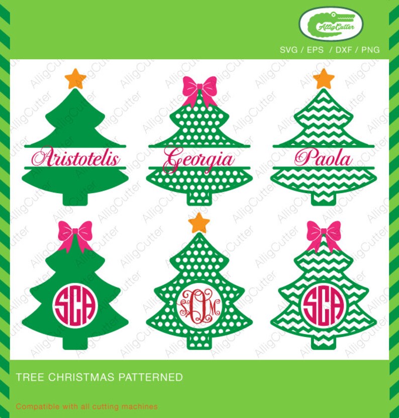 Download Christmas Tree svg Circle Monogram Split Frames SVG DXF ...