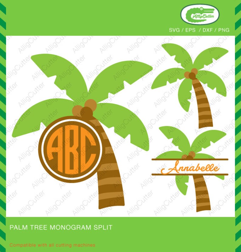 Download Palm Tree Monogram Split Frames SVG DXF PNG eps Summer Cut ...
