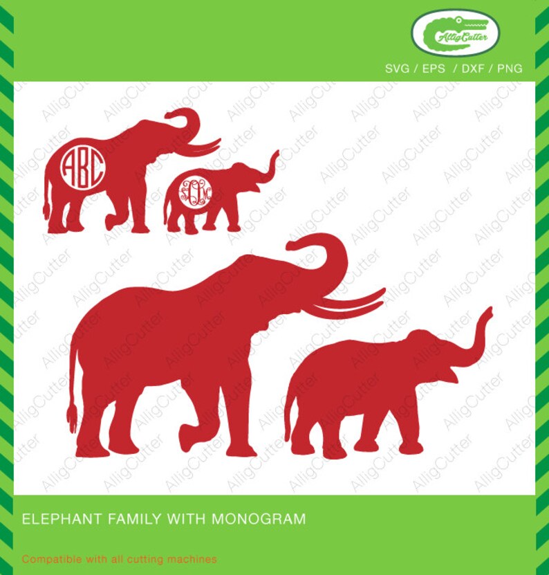 Download Elephant Family With Monogram frame SVG DXF PNG eps animal Cut | Etsy