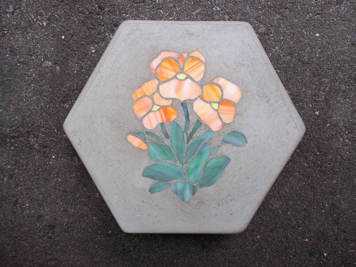 Handmade garden stepping stones with stained glass & cement Etsy