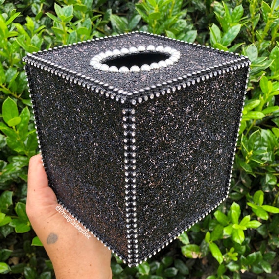 Black Glitter Tissue Box Cover Bling Kleenex Box Glam Etsy