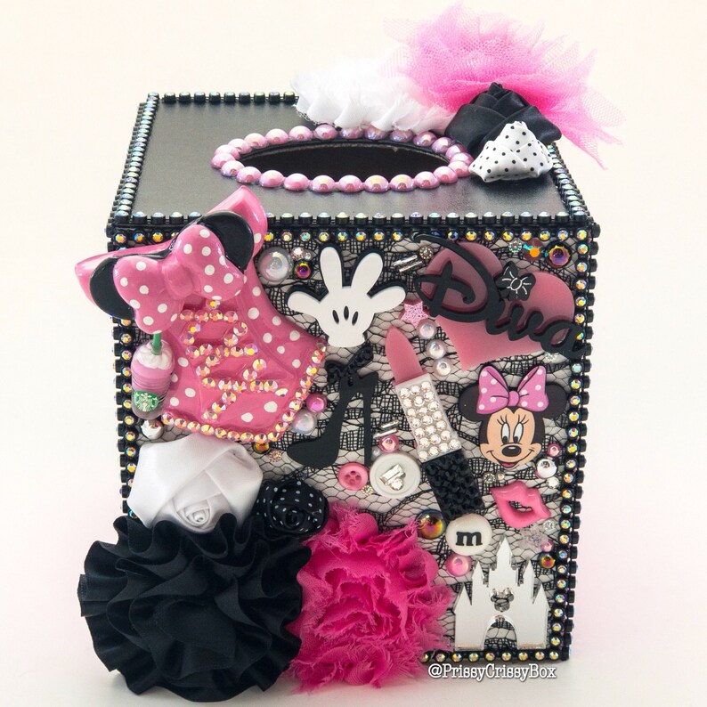 Pink Minnie Mouse Embellished Bling Tissue Box Cover Desk Image 0
