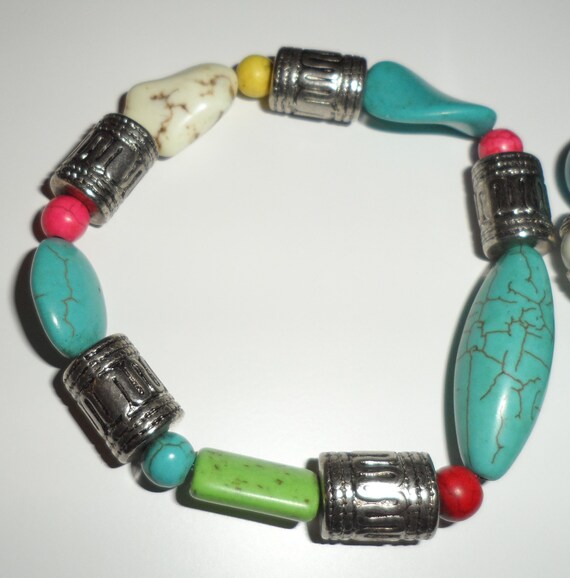 2 Turquoise Beaded Bracelets | Expanding | Very P… - image 6