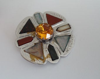 Beautiful Vintage Scottish Glass Agate Brooch | Silver | Scottish Citrine Stone | Hallmarked 1957 | A/F | Needs some TLC | WBS Stamp |