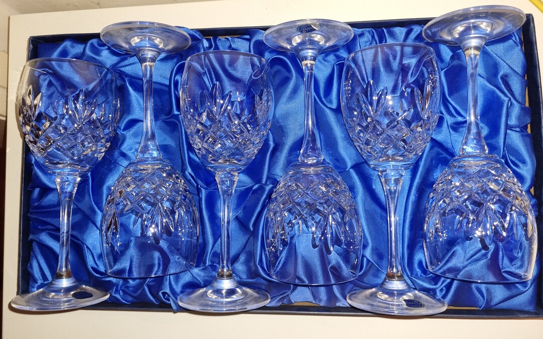Boxed Set of Bohemia Czech Crystal Wine Glasses 1980's Etsy