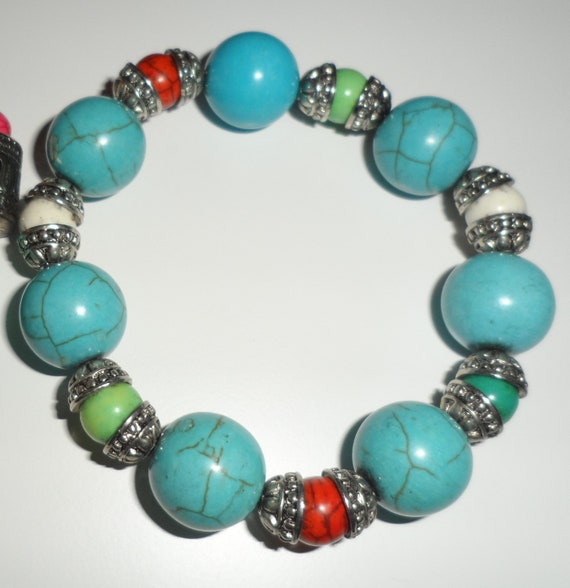 2 Turquoise Beaded Bracelets | Expanding | Very P… - image 7