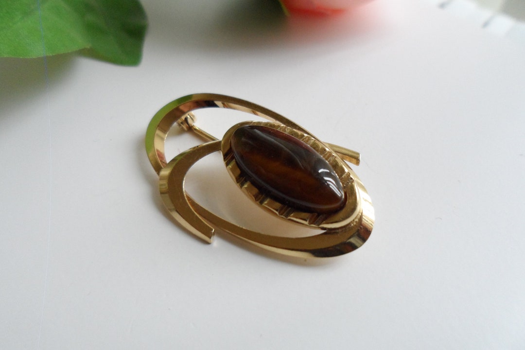 Épingle De Cravate Vintage Or Et Oeil De Tigre - Modèle BXX-48 - Occasion