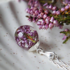 Scottish Highland heather resin sphere sterling silver necklace, Scotland celtic botanical pendant Scottish fine jewellery image 2