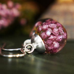 Scottish Highland heather eco resin sterling silver drop earrings • Celtic botanical earrings  • Scotland heather jewellery