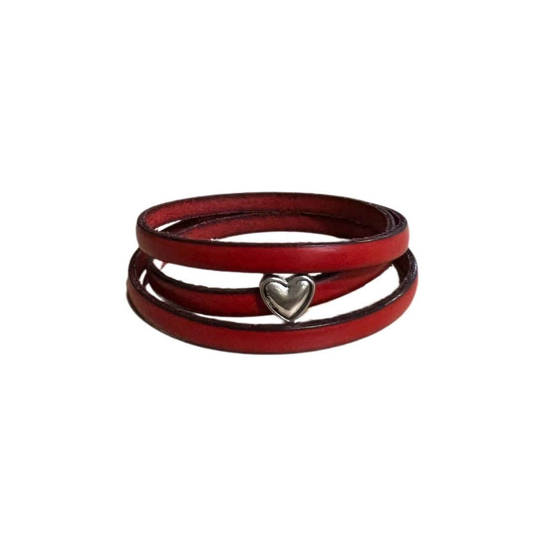 Pellarte Triple Wrap Italian Leather Bracelet With Heart Bead Etsy