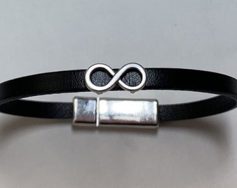 Pellarte Mini Italian Leather Bracelet with Infinity Symbol and Simple Magnetic Clasp - Assorted Colors
