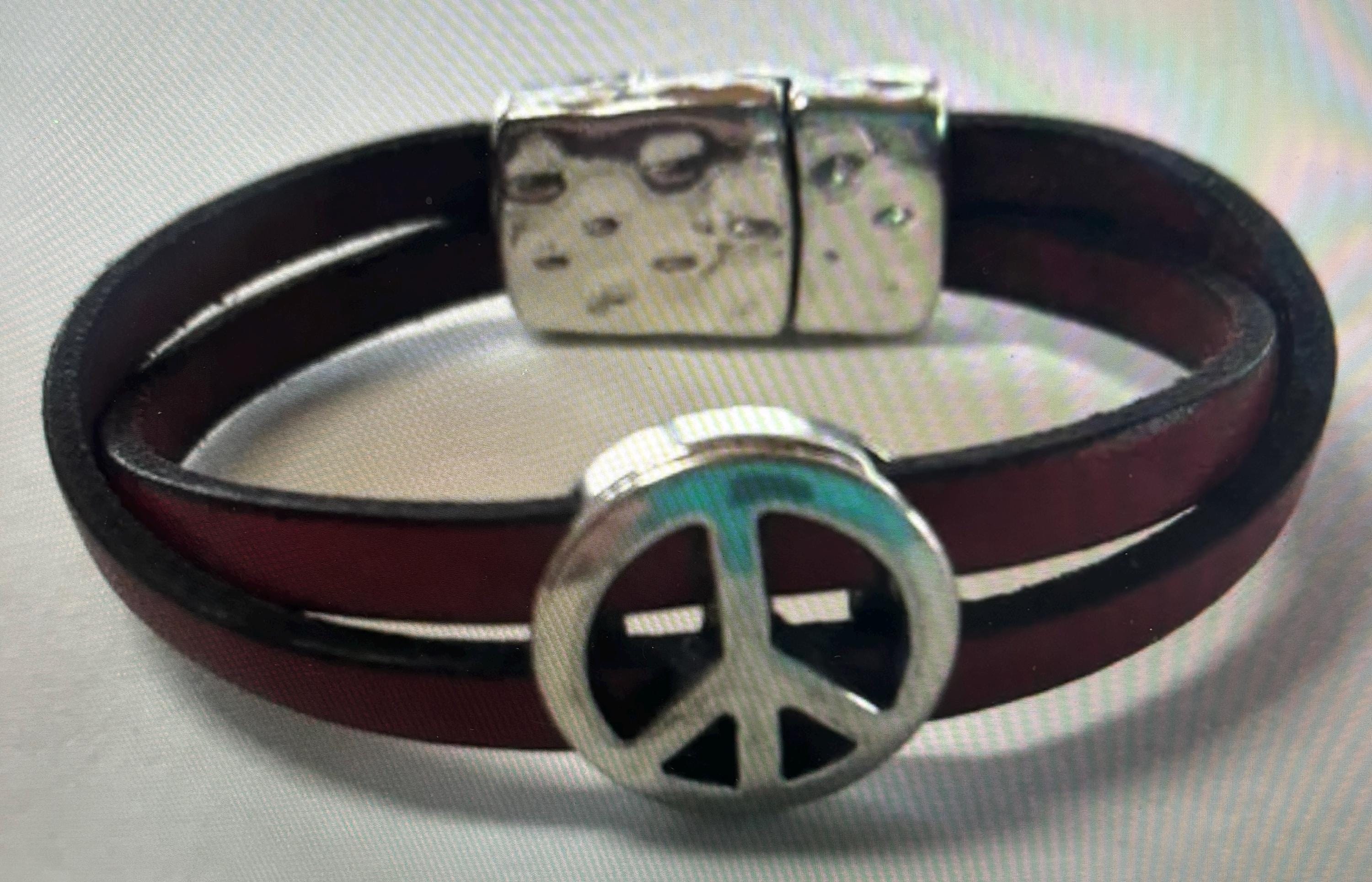 Men's Multi-Layer Peace Sign Bracelet - Braided Leather Rope Cuff With Silver Symbol (Black & Silver)