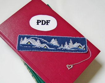 Cross stitch Pattern bookmark, Instant download, DIY bookmark, Pattern for bookmark, Bookmark with a winter landscape, Idea for cross stitch