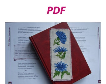 Cornflowers, The scheme for cross stitch bookmarks with Cornflowers, Cross-stitch bookmark pattern with flowers