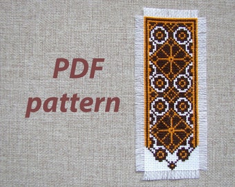 Brown ornament bookmark, PDF cross stitch pattern, Ornament embroidery pattern, Cross stitch  ornament