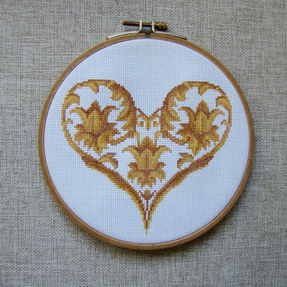 Heart with monochrome ornament cross stitch pattern Home Wall | Etsy