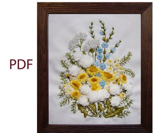 Bouquet of Meadow Flowers Brazilian Embroidery Pattern, Instant Download