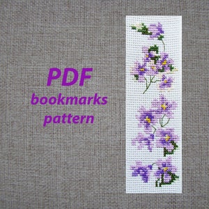 Little violets Cross-stitch bookmark patterns, Cross stitch pattern for bookmarks with Little violets