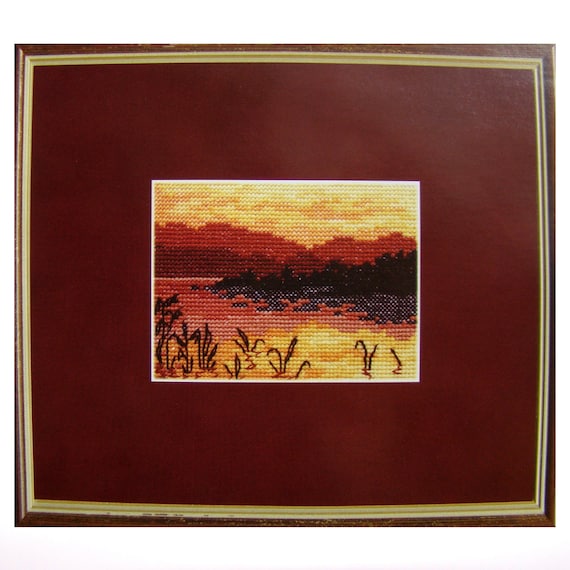 Cross stitch kit, Red landscape, Red landscape, Evening landscape, Modern cross stitch design, Wall decor, Gift for a woman