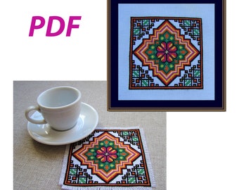 Cross Stitch Cup Coaster Pattern, Ukrainian folk embroidery, Ukrainian folk design, PDF cross-stitch scheme, Mini ornament, Miniature