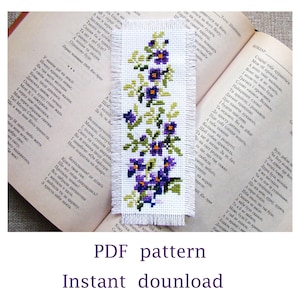 Violets Cross-stitch bookmark pattern, Cross stitch pattern for bookmarks with violets