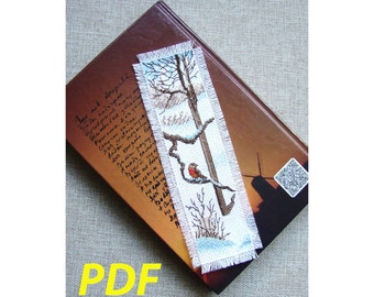 Winter forest, Bookmark cross stitch pattern with winter forest, Winter landscape, Cross stitch bookmark